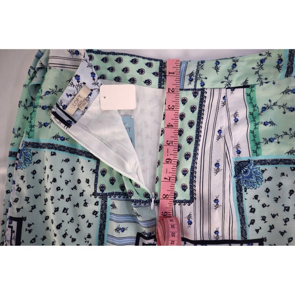 Loft Petite 2P Wrap Skirt Floral Patchwork Mint & Navy Cotton Blend - Picture 8 of 9
